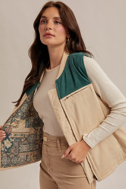Color Block Corduroy Autumn Vest