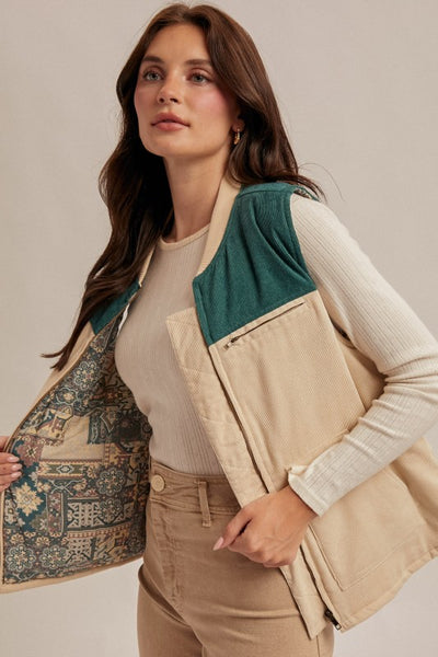 Color Block Corduroy Autumn Vest