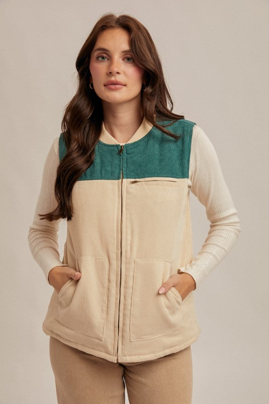 Color Block Corduroy Autumn Vest