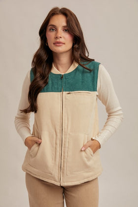 Color Block Corduroy Autumn Vest
