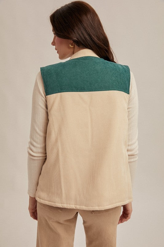 Color Block Corduroy Autumn Vest