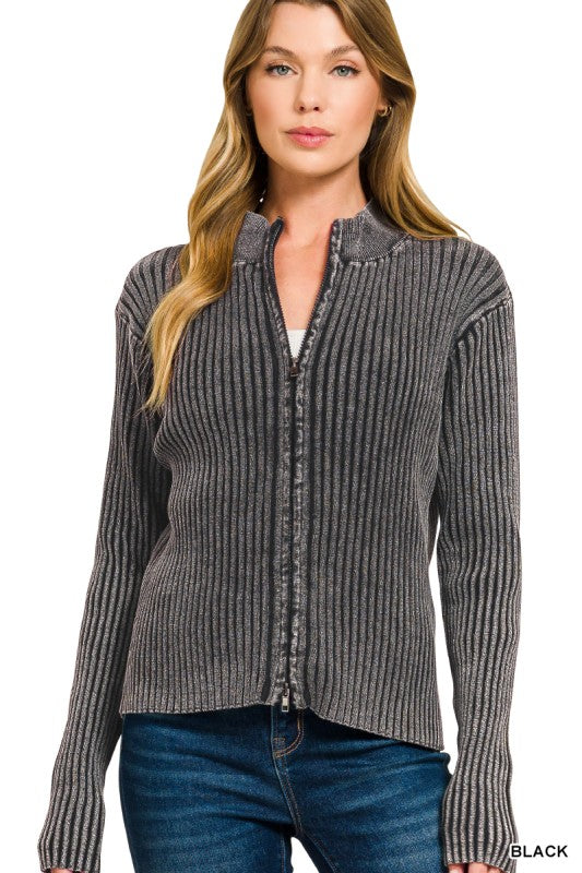 Charcoal Split Zip Up Sweater