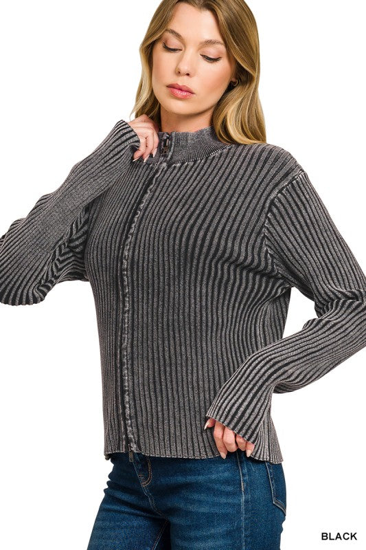 Charcoal Split Zip Up Sweater