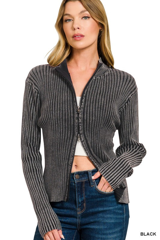 Charcoal Split Zip Up Sweater