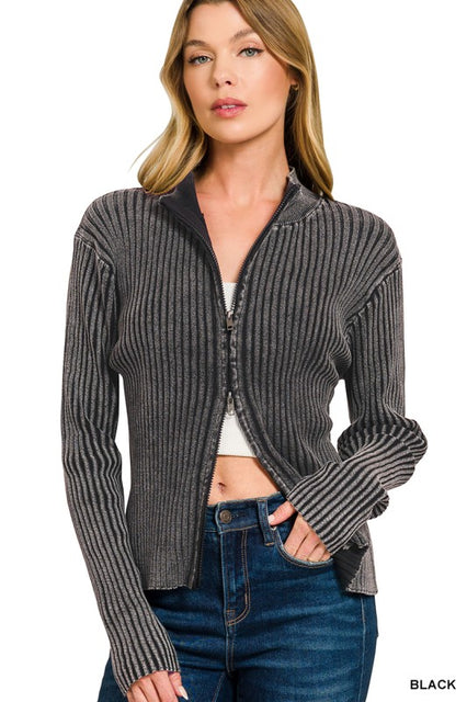 Charcoal Split Zip Up Sweater