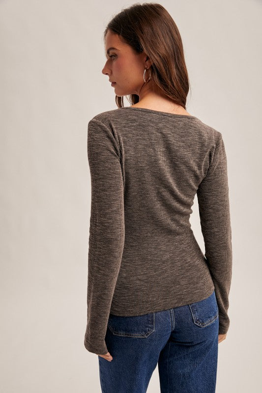 Brown Lace Detail Ribbed Thermal