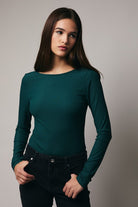 Teal Boat Neck Open Back Bodysuit-Market Grey Boutique