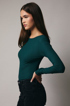 Teal Boat Neck Open Back Bodysuit