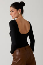 Black Boat Neck Open Back Bodysuit-Market Grey Boutique