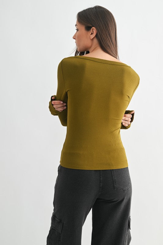 Avocado Slim Fit Micro-Ribbed Top