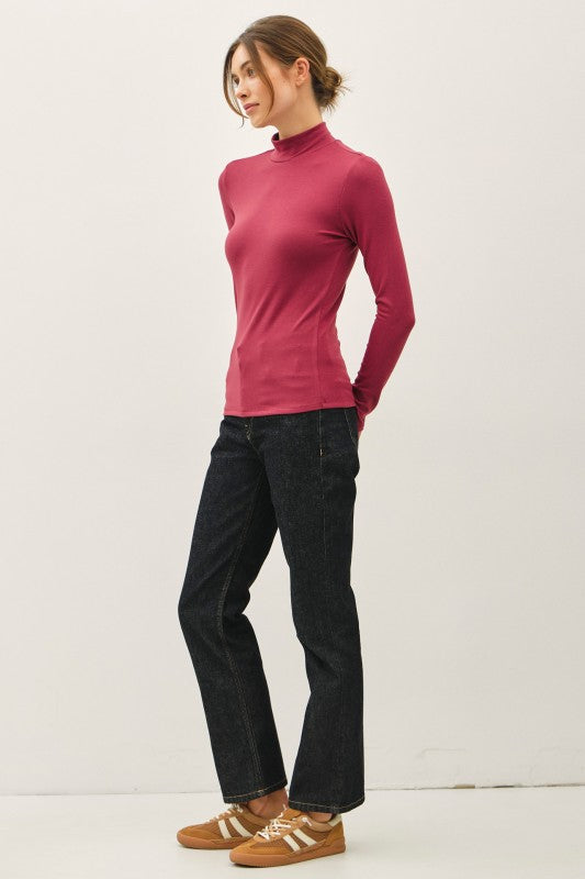 Burgundy Basic Turtle Neck Top