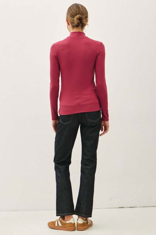 Burgundy Basic Turtle Neck Top