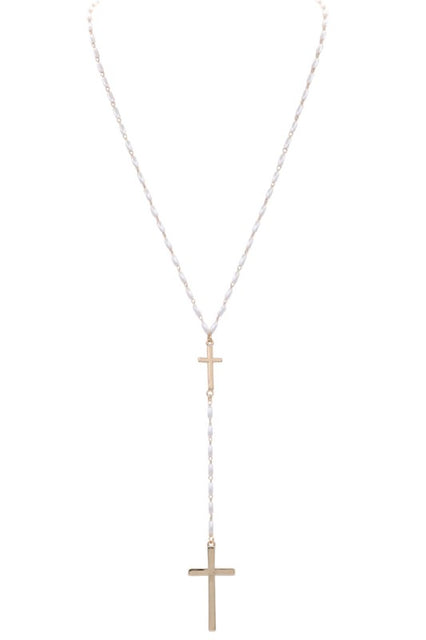 Cross Y-lariat Necklace W/Cream Pearls