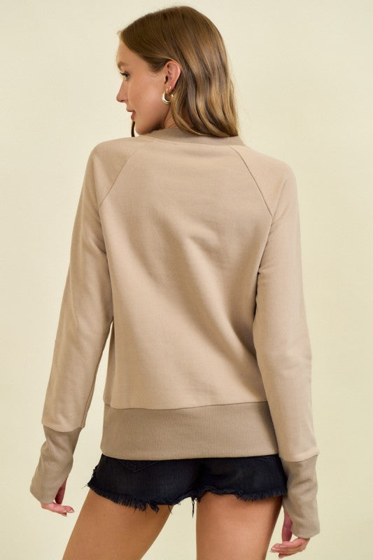 Tan Crewneck Side Zip Sweatshirt