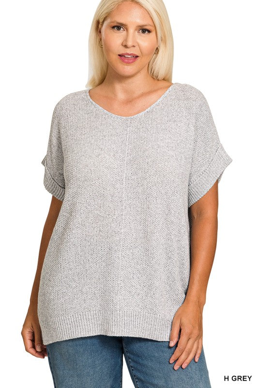 Plus Center Seam Short Sleeve Sweater