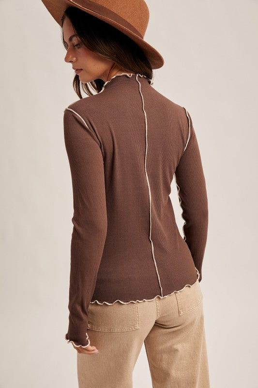 Cabbage Hem Mock Brown Top