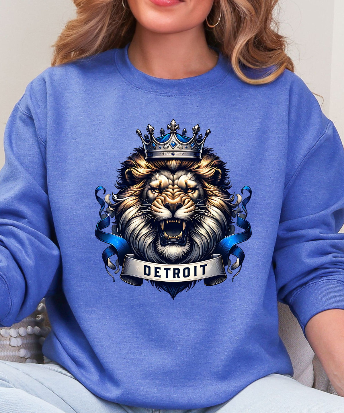 Blue Heather Detroit Football Crew-Market Grey Boutique