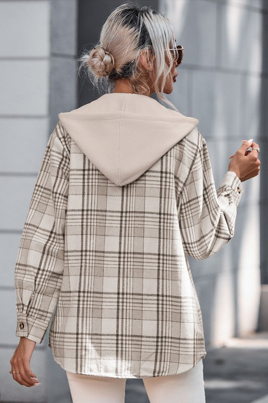 Plaid Removable Hood Buttoned Shacket