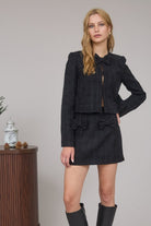 Tweed Bow Tie Detail Mini Skirt-Market Grey Boutique