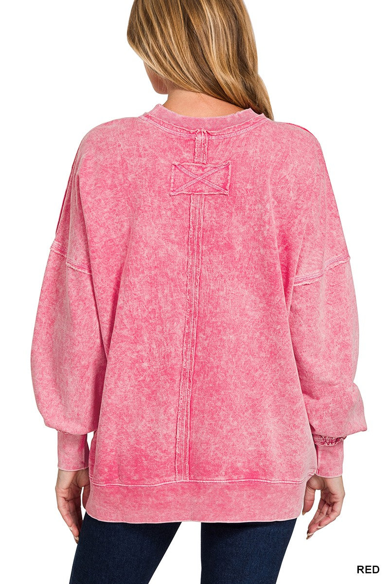 Magenta Red Halo Washed Exposed Seam Sweatshirt