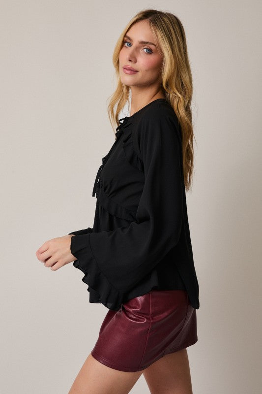 Black Empire Ruffle Blouse