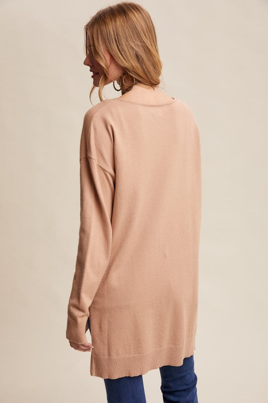 Toasty Taupe Longline Knit Sweater-Market Grey Boutique