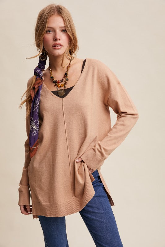 Toasty Taupe Longline Knit Sweater-Market Grey Boutique