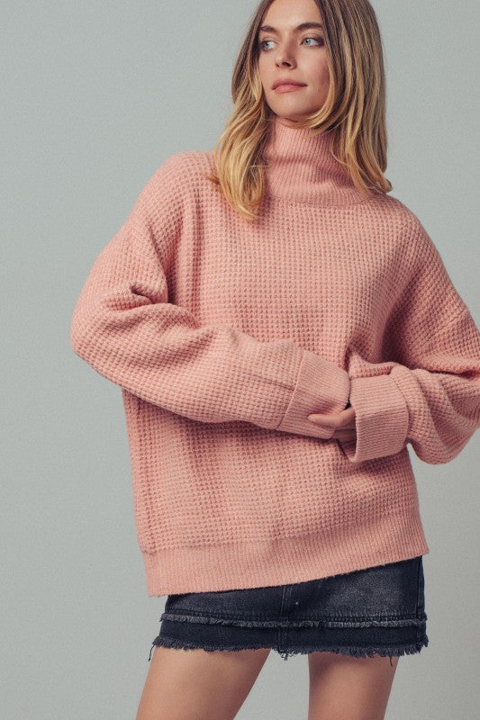 Soft Peach Western Waffle Sweater