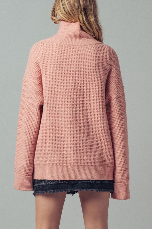 Soft Peach Western Waffle Sweater-Market Grey Boutique