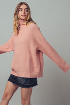 Soft Peach Western Waffle Sweater-Market Grey Boutique