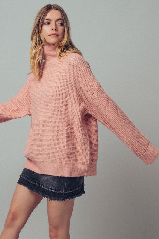 Soft Peach Western Waffle Sweater-Market Grey Boutique