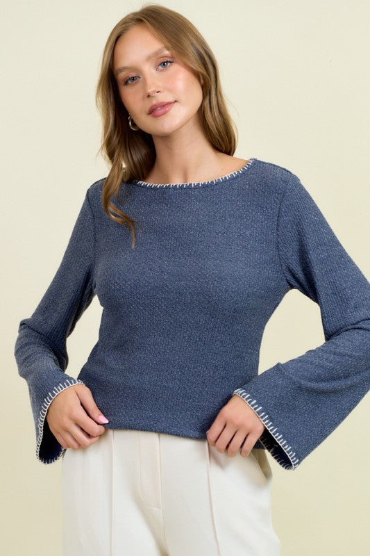 Indigo Bell Sleeve Lightweight Sweater