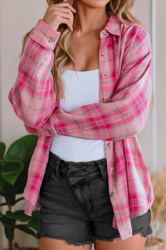 Pink/Green Plaid Holiday Button Up