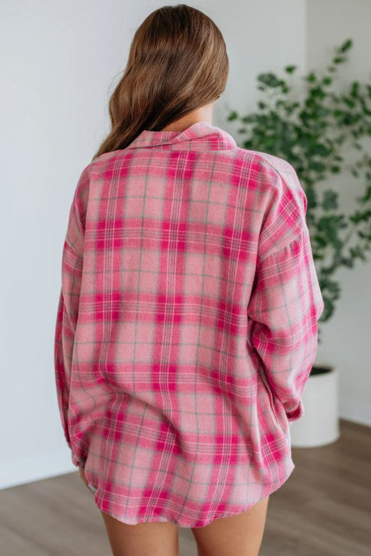 Pink/Green Plaid Holiday Button Up