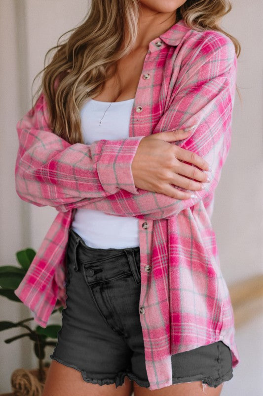 Pink/Green Plaid Holiday Button Up