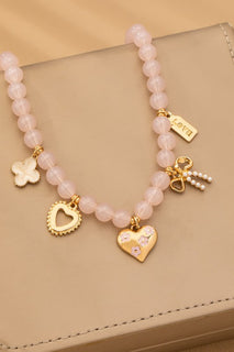 Beaded Charm Necklace-heart Bow Clover