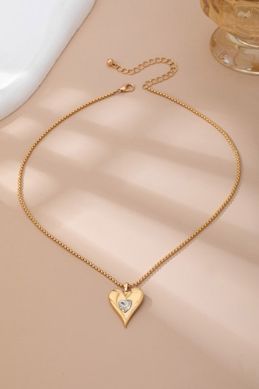 Gold-tone Heart Pendant Necklace-Market Grey Boutique