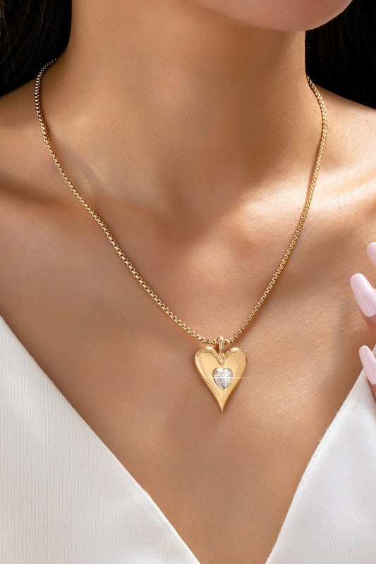 Gold-tone Heart Pendant Necklace-Market Grey Boutique