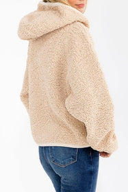 Solid Sherpa Hooded Zip Up Jacket