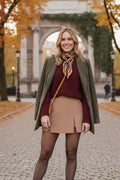Khaki Front-Slit Mini Skort