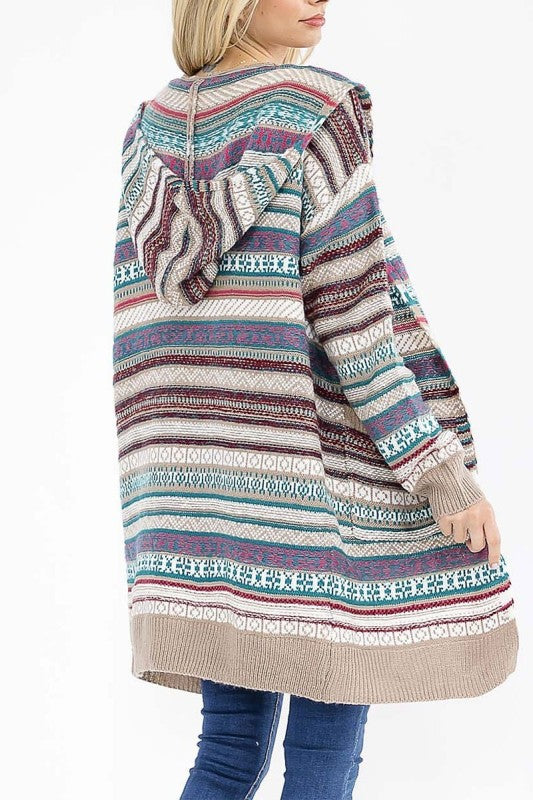 Multi Colored Striped Hooded Cardigan