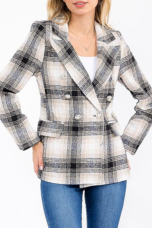 Black & Taupe Double Breasted Front Blazer