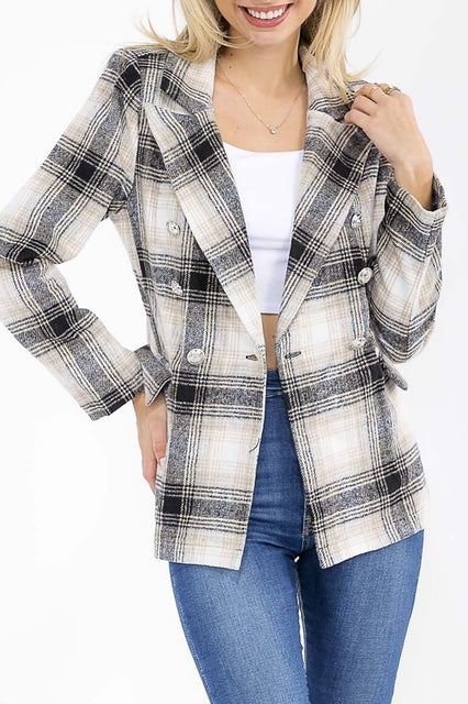 Black & Taupe Double Breasted Front Blazer