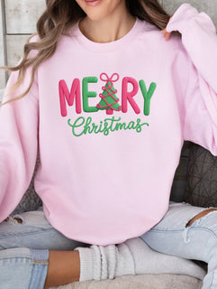 Merry Christmas Pink + Green Graphic Sweatshirt