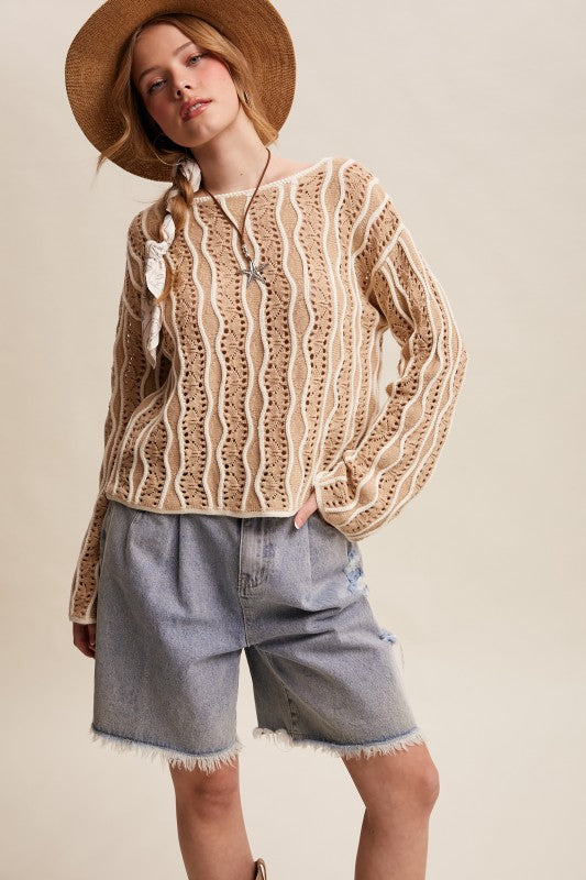 Wave Stitch Knit Sweater