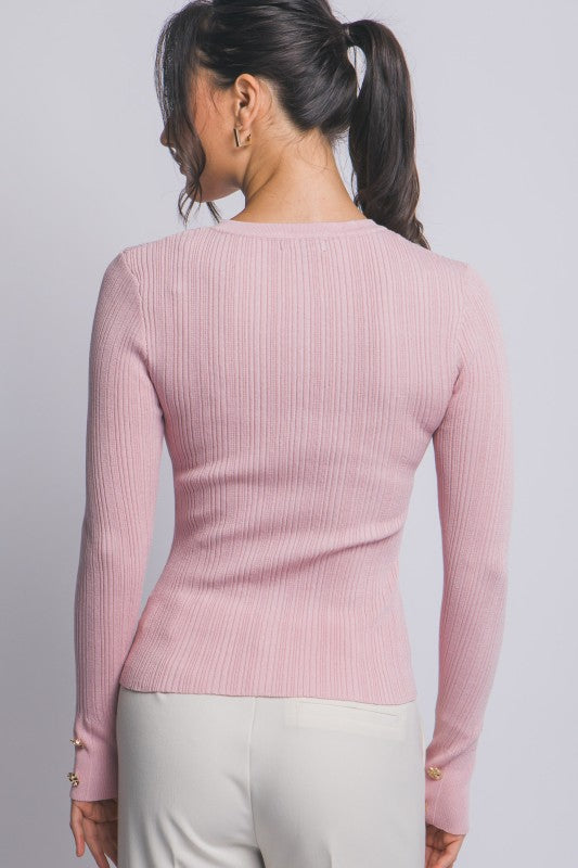 Pink Ribbed Knit Accent Top-Market Grey Boutique
