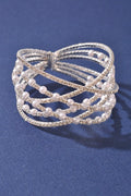 Silver Cream Rhinestone Pearl Memory Wire Bracelet