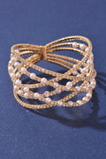 Gold Rhinestone Pearl Memory Wire Bracelet