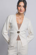 Ivory Accent Clasp Cardigan Sweater