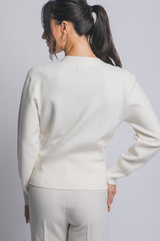 Ivory Accent Clasp Cardigan Sweater